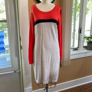 Women’s Dress Banana Republic Sz Large Sweater Dress Navy Orange & Light Gray.